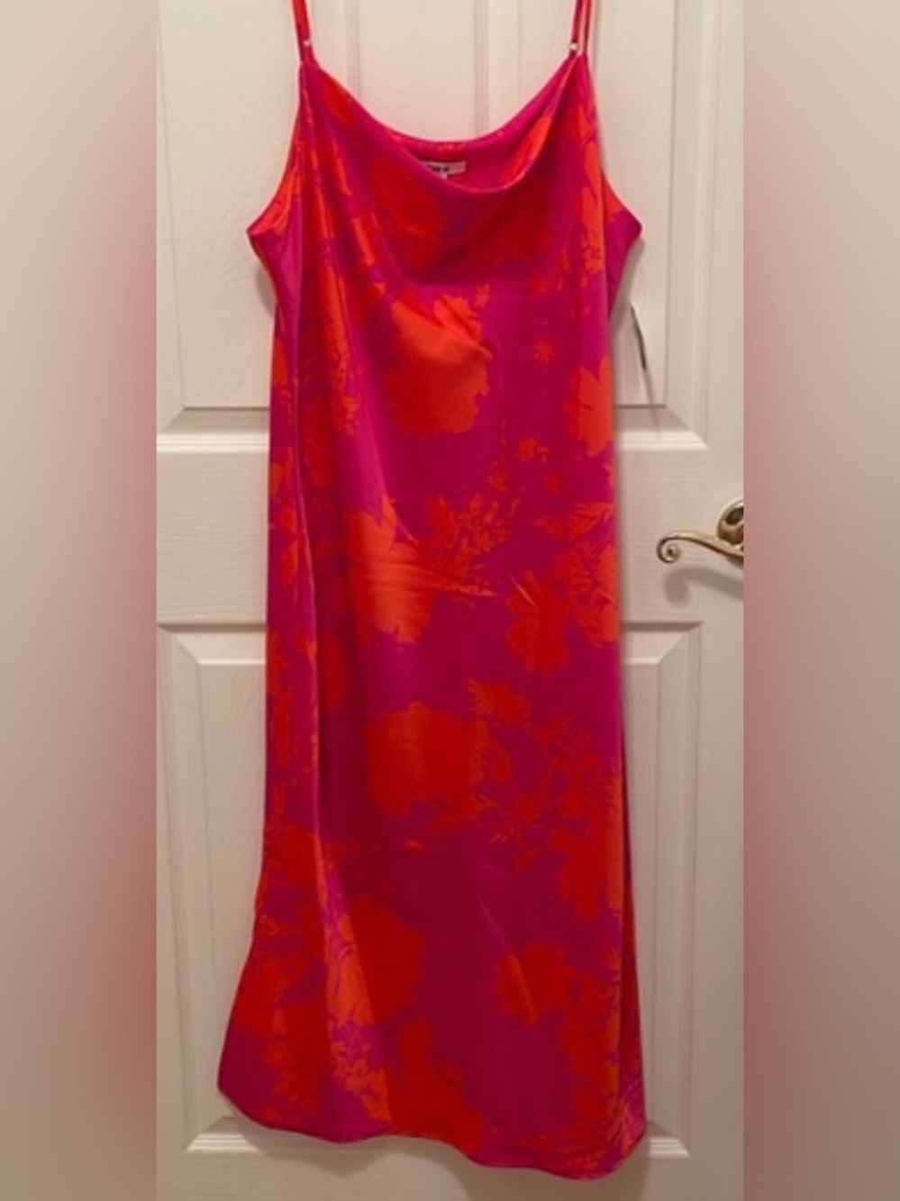 BAR III Pink Orange Floral Satin Midi Dress (SKU580)